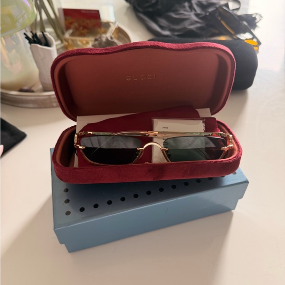 Gucci Gold Sunglasses with Dark Green Lenses - Picture 2 of 7